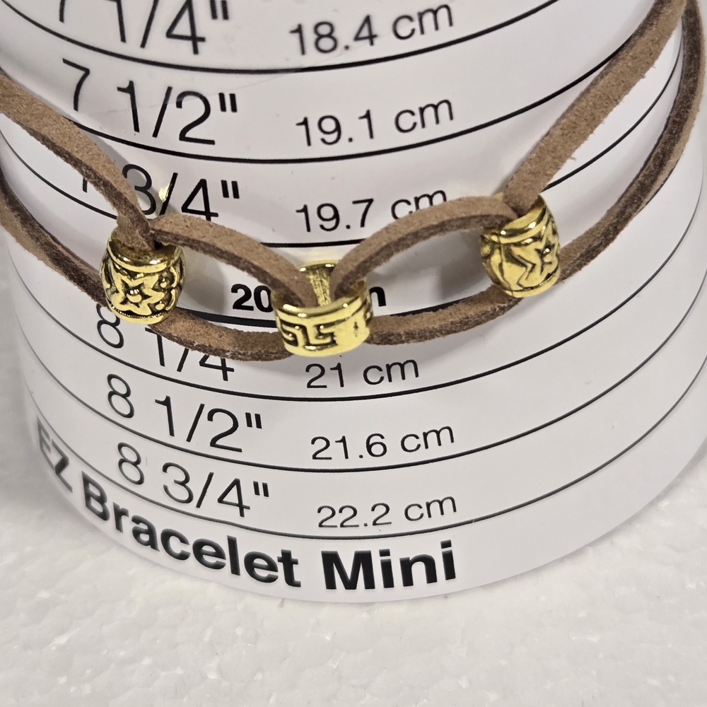 Hand Crafted Men's Brown Leather Bracelet with Gold Beads